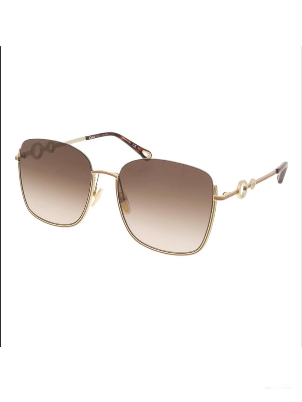 CHLOE CH0070SK Semi Rimless Square Sunglasses NEW Gold Frame Brown Lens